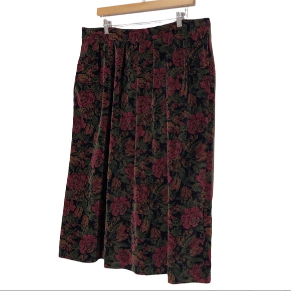 Vintage Bryn Connelly Velvet Rose Print Midi Skirt - Picture 3 of 11